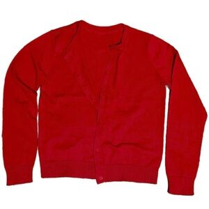 Red Cardigan with Flower Buttons